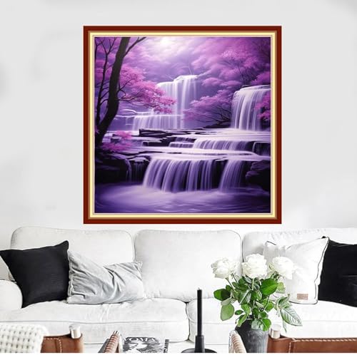 Image of Funxvoot Stamped Cross Stitch Kits Beginners Full Range of Embroidery Starter Kits for Adults 11CT Printed Cross Stitch Kits for Beginners Adults-Maple Leaf Waterfall 18x18 inchs