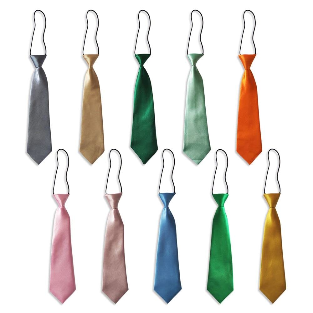10 Pcs Solid Color Men's Necktie Adjustable Elastic Zipper Ties Classic Satin Skinny Neck Tie Slim Plain Ties for Boys Girls School Uniform Graduation Adult Men Women Business Wedding