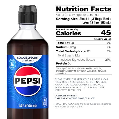 Image of SodaStream Pepsi Drink Mix, 4 Pack Cola Syrup for Sparkling Water Makers, Real Taste Pepsi Syrup, Control Your Fizz with Soda Stream Flavors, 4 x 14.9 Fl Oz (440ml)
