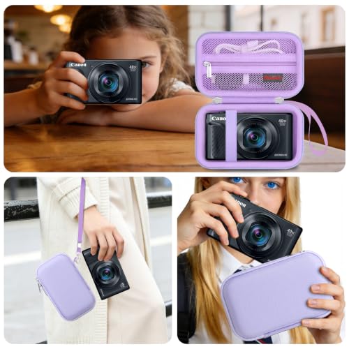 Image of Elonbo Carrying Case for Canon Powershot SX740 HS / SX730 HS /SX720 HS Camera | Canon SX740 Camera Case, Hard Bag, with Mesh Pocket Wrist Strap Double Zipper, for Vlogging Travel Protective Storage, Purple