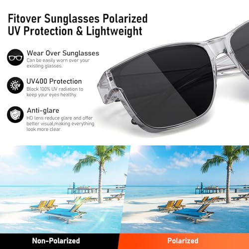 Image of GEGURI Polarized Sunglasses Fit Over Glasses for Men Women, Oversized Square Sun Glasses UV400 Protection Shades