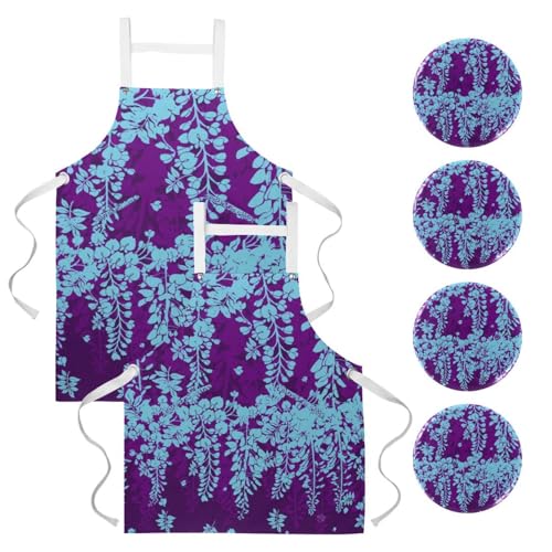 Tablier de serveuse tropical violet pour réussir vos ateliers pâtisserie