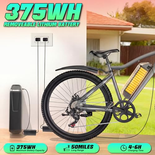 Electric Bike for Adults, 26″ Commuter Ebikes with 7-Speed
