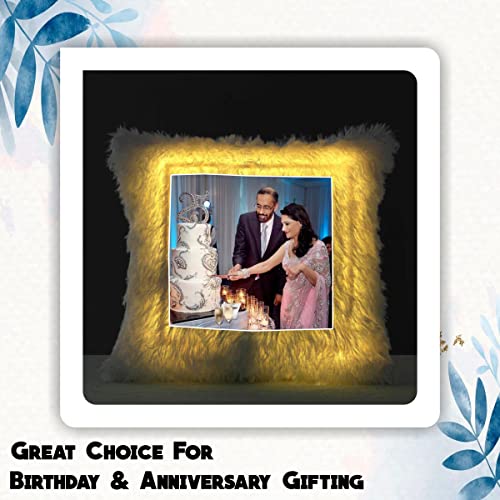Image of Savri Personalised LED Fur Cushion Pillow with your Photo or name Printed. Picture Cushion /Pillow with Filler. Ideal for valentine's day, Christmas Gift For Friends, Family, Relatives. Size-14x14 Inch