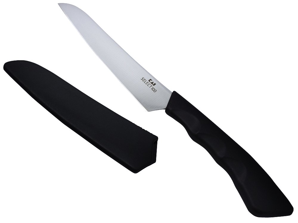 KAI Select Cuchillo para frutas con funda de plástico y mango de plástico - Acero inoxidable SUS420J2 - Longitud de hoja 12 cm, longitud total 23,5 cm - Cuchillo multiusos para pelar y frutas