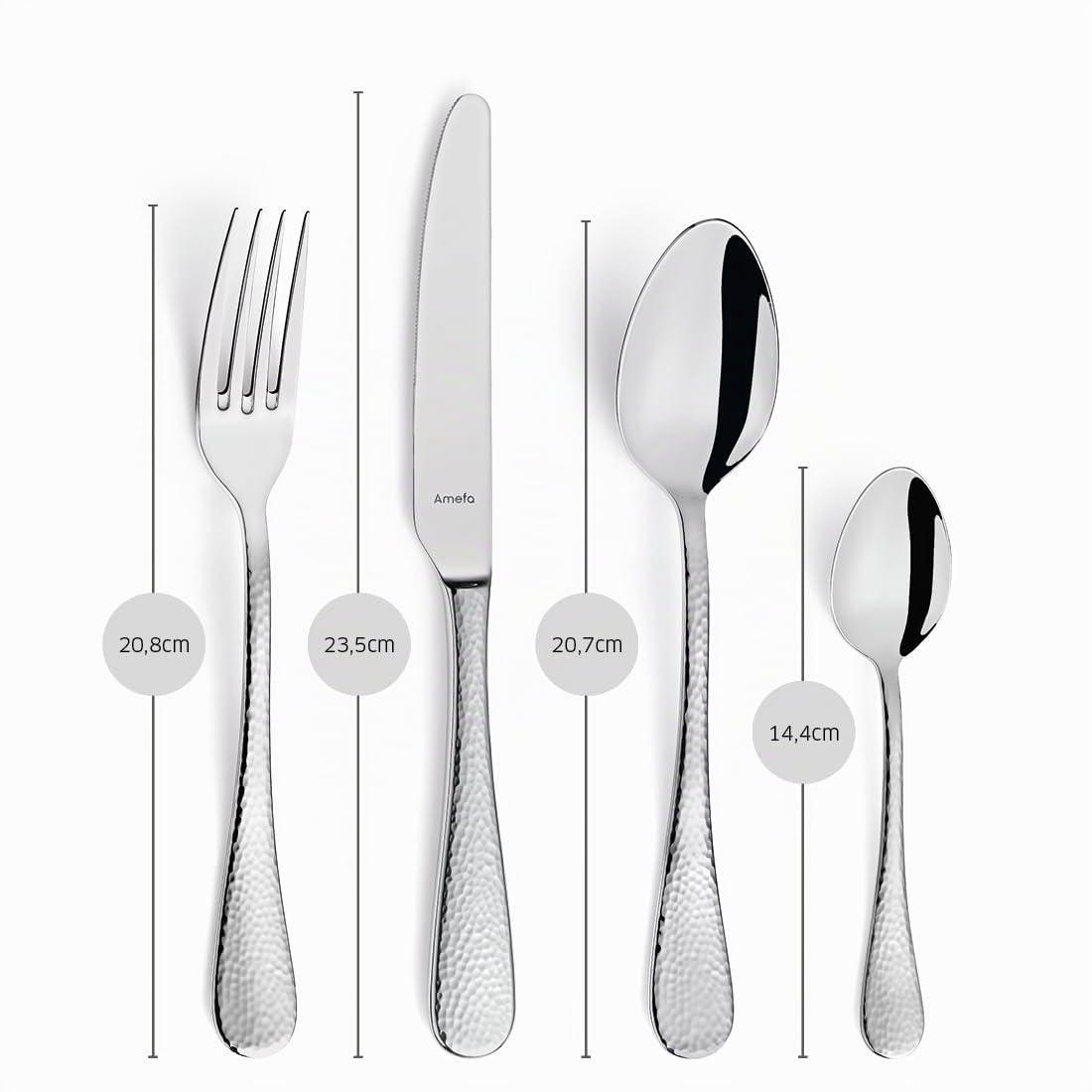 Amefa SIERRA Juego de cubiertos para 6 personas, 24 piezas, acero inoxidable 18/10 satinado, asas martilladas, cubiertos aptos para lavavajillas, juego de cubiertos para 6 personas, perfectamente