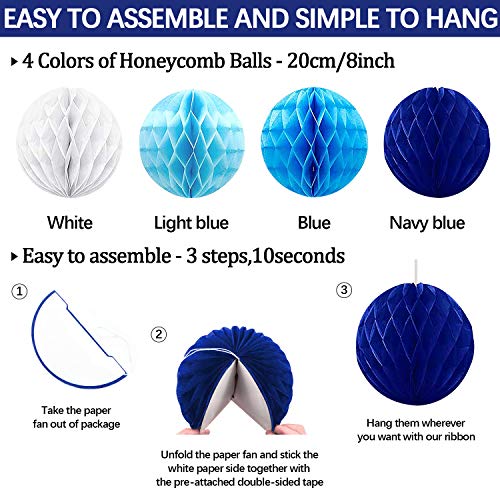 Image of 23Pcs Blue Birthday Party Decorations for Boys Men Navy Royal Light Blue