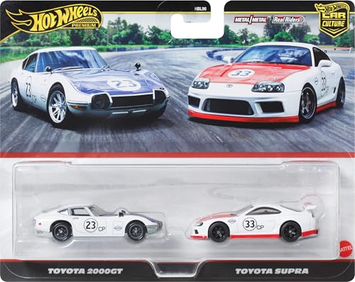 Image of Hot Wheels Premium Car Culture Toyota Supra 2-Pack of 1:64 Scale Vehicles, Unique Pairings, Real Riders Tires, Metal /Metal Chassis, Toy for Collectors