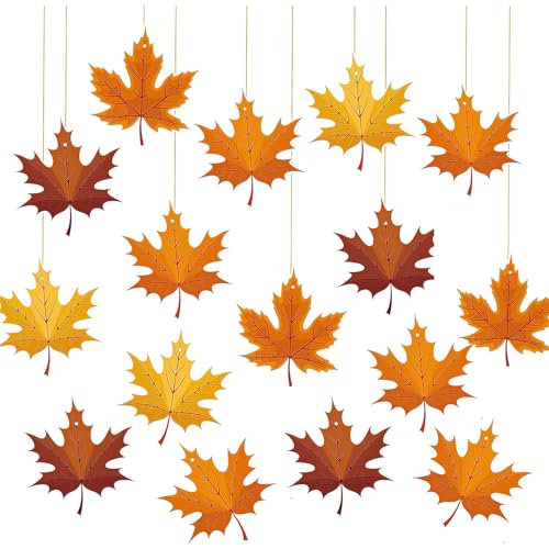 LUMOOM 16 Stück Herbst Dekoration Hängend, Ahornblatt Anhänger mit...