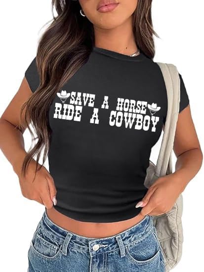 Cropped Cowgirl Outfits for Women Western Rodeo Crop Tops Cowboy Country Concert Graphic Tees