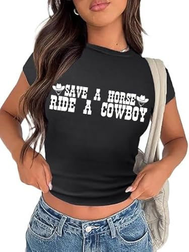Tewmeu Cropped Cowgirl Outfits for Women Western Rodeo Crop Tops Cowboy Country Concert Graphic Tees