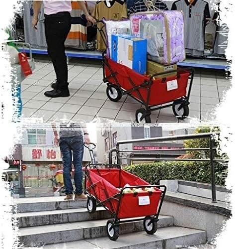 HARIPYER Handwagen, tragbar, zusammenklappbar, robuster Gartenwagen, multifunktionaler Outdoor-Camping-Picknickwagen, verstellbare, einziehbare Schub-/Zugstange, leicht zu tragen – Bild 4