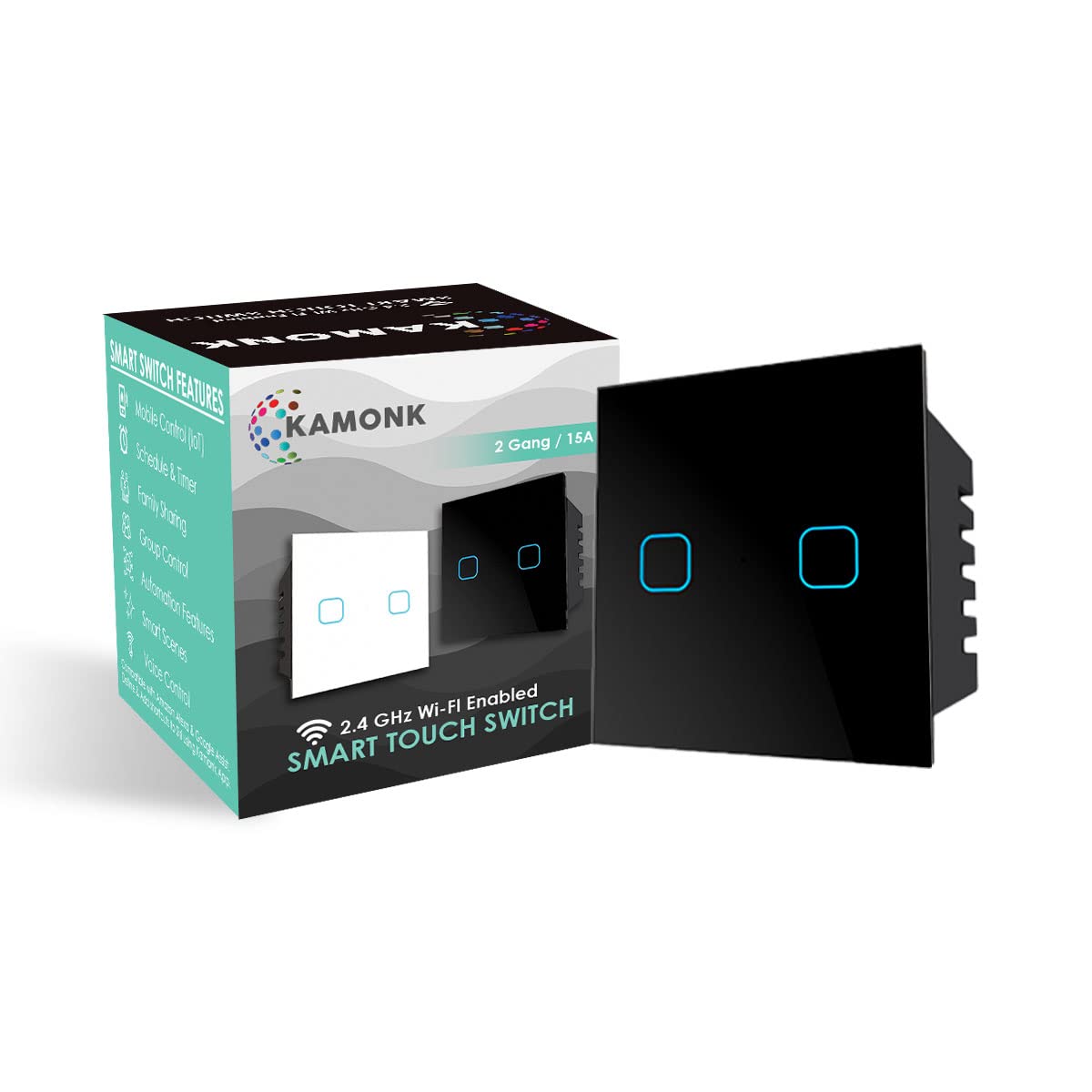 Kamonk Smart Touch Switch 2 Gang 15A, Wi-Fi Enabled, No Additional Hubs, No Automation related Wiring, Compatible with Amazon Alexa and Google Assistant, Add shortcuts to Siri & Kamonk App (Black)-image-46