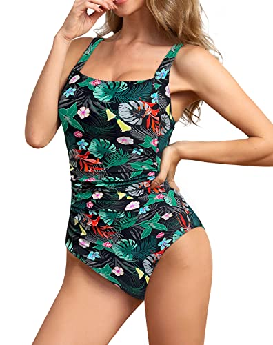 Image of Upopby Women's Vintage Padded Push up One Piece Swimsuits Tummy Control Bathing Suits Plus Size Swimwear