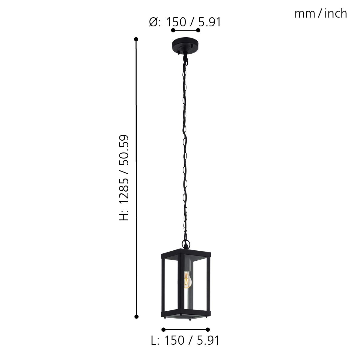 EGLO Suspension luminaire extérieure Alamonte 1, éclairage d’extérieur | lampe suspendue en acier galvanisé noir et verre transparent, douille E27, IP44