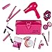PixieCrush Kids Makeup Kit - Play Hair Styling and Pretend Beauty Set with Hair Dryer and Flat Iron - Fake Makeup for Girls Ages 3-10 - Comes in a Pink Carrying Case