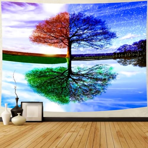 Delur Tree of Life Tapestry Colorful Forest Nature Landscape Tapestry Hippie Bohemian Tree Tapestry Psychedelic Wall Hanging Headboard Bedspread Tapestry for Bedroom Living Room Decor (51.2" x 59.1")