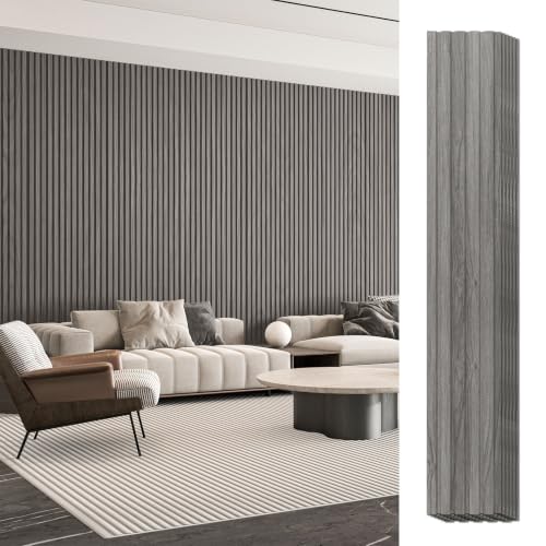 Image of Art3d Wood Slat Wall Panels, Fluted MDF, 6-Pack, 94.6 x 7.4 in,Ash