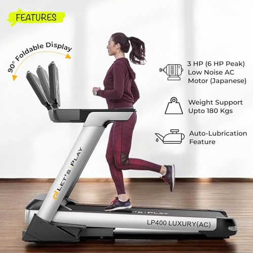 Image of LET'S PLAY Automatic LP-400AC Treadmill for Home Use 3.HP AC Motor (Peak 6 HP) [5 Years Warranty on Motor] 16 Preset Program, Max 180Kg User Weight Bluetooth Speaker