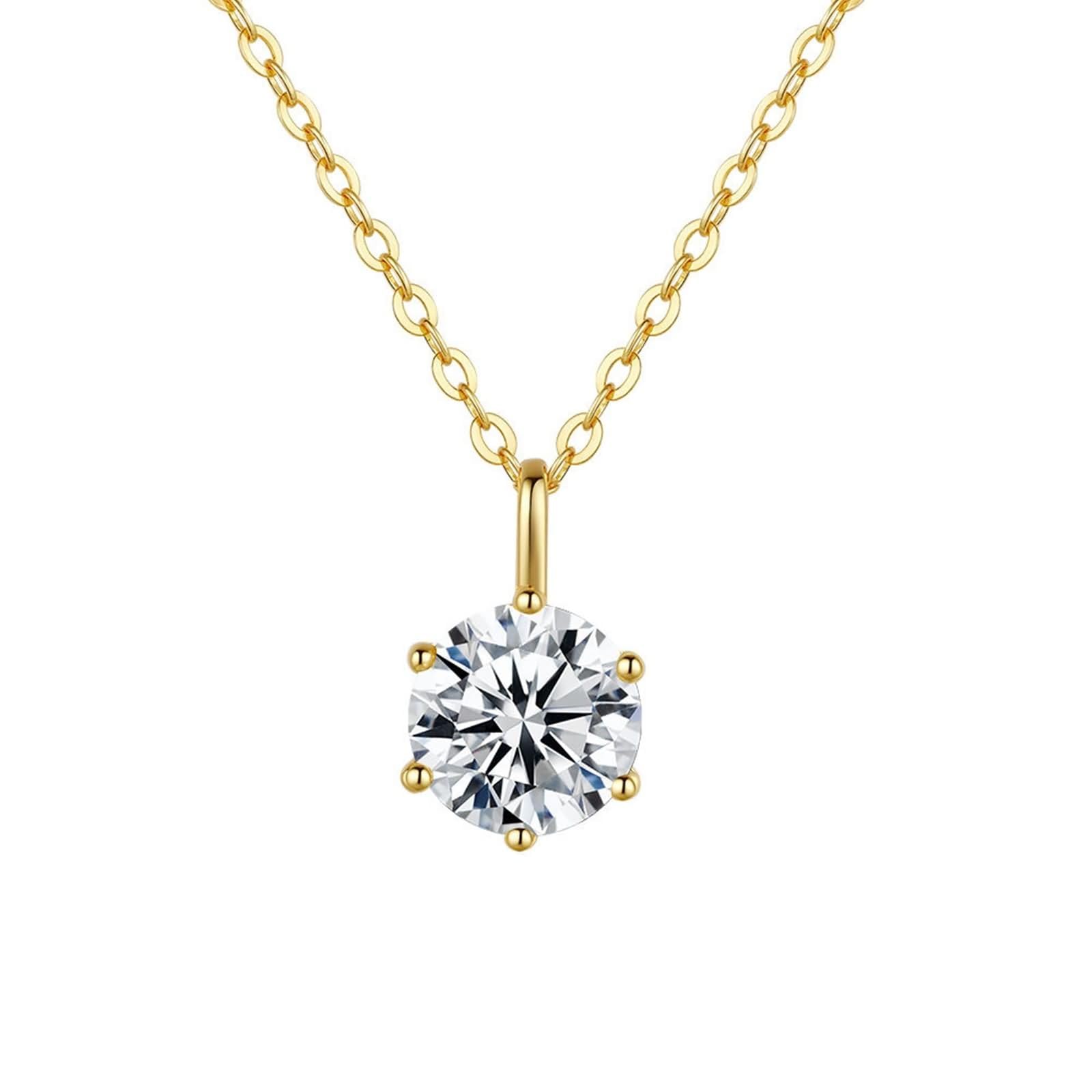 Wycian Collares de moissanita de oro amarillo de 9K/14K/18K para mujer, 6 puntas, collar solitario para el día de San Valentín para mujer, 45 cm/17.7 pulgadas