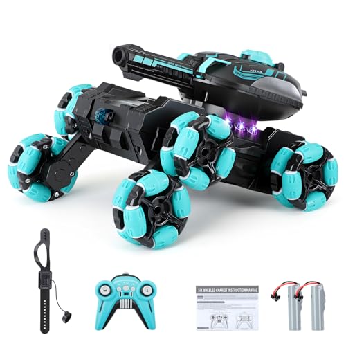 Char RC Télécommandé Gesture Sensing Voiture Telecommandé Tout Terrain 2.4Ghz Réservoir Télécommandé Jouet 360° Rotation Battle Tank RC Tir Balles d'eau avec...