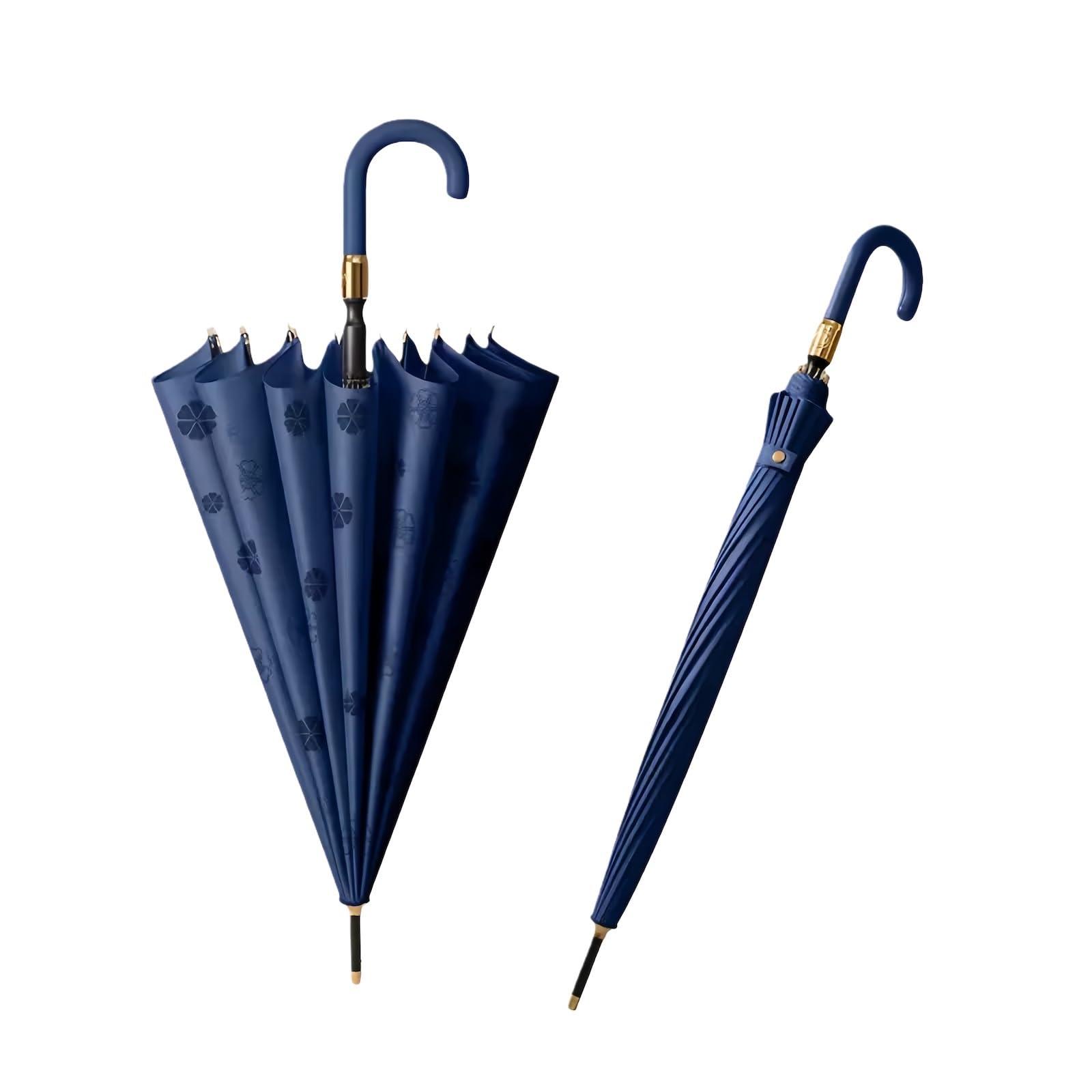 UTHDLM 16-Rib Auto Open Umbrella, PU J-Handle Umbrellas for Rain, Flower-Pattern Appears When Wet, Windproof Classic Stick Umbrella for Women(Navy blue)