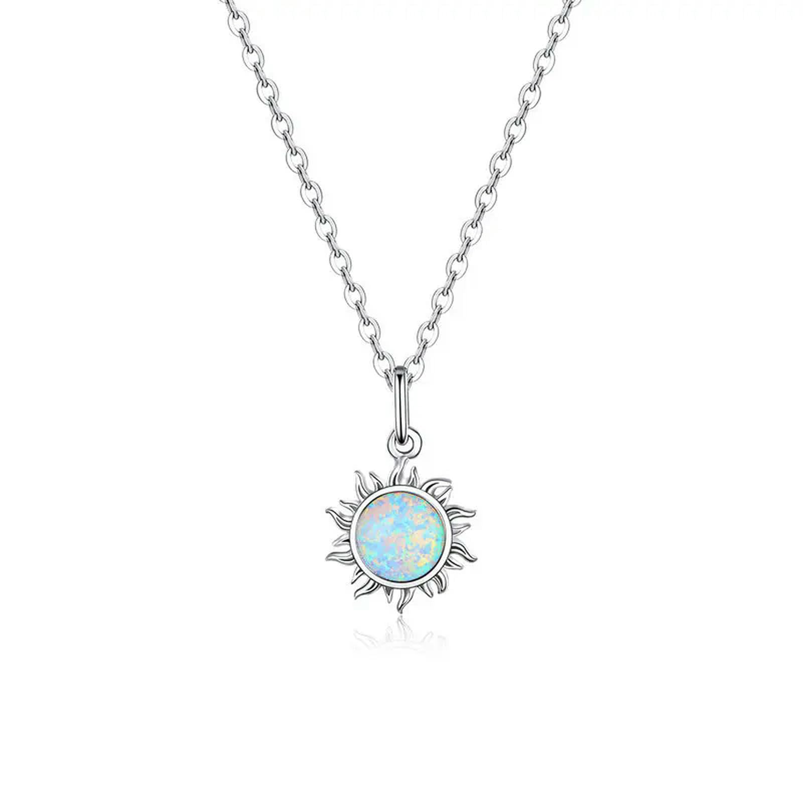 Collier soleil opale blanche argent anti-ternissement chaîne Apollo solide - 8