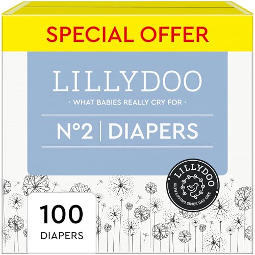 LILLYDOO Diapers - Size 2 (9-18 lbs), Half-Monthly Supply (100 Count), Skin-Friendly, Ultrasoft, Chlorine-Free & Absorbent Baby Diapers