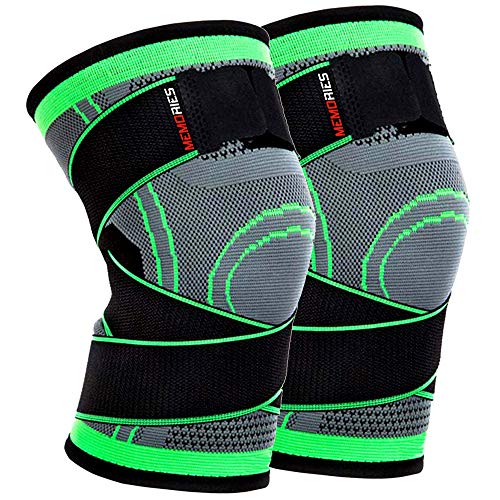 Memories, Rodillera Menisco y Ligamentos, Deportiva Rotuliana, Elástica, Tubular, Antideslizante y Transpirable, Cómoda para Hombre y Mujer. (XL, Green, 2) Cover