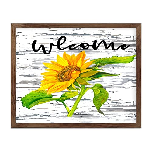 Décoration murale en bois avec cadre tournesol Welcome NA 40,6 x 50,8 cm
