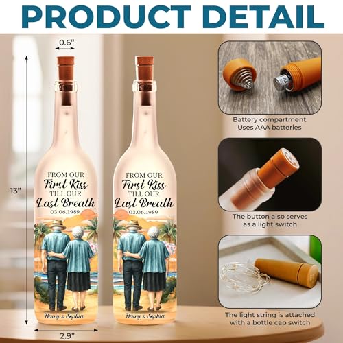 Image of Pawfect House Custom Bottle Lamp, Personalized Anniversary Wedding Gifts for Husband and Wife, Him and Her, from Our First Kiss to Our Last Breath, Housewarming Couples Gifts, LED Bottle Lights