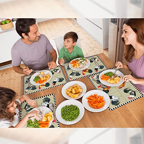 Farmhouse Vintage Rooster Cloth Placemats For Dining Table Set Of 4 Woven Place Mats Rectangle Fabric Table Mats #TOP4