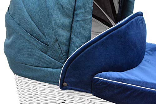 SKYLINE Klassisch Retro Stil Wicker LUX Kombi-Kinderwagen Buggy 3in1 Reise System Autositz (Isofix) (Pacific Blue/17 "Räder)