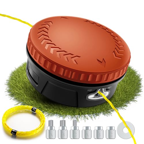 Fadenkopf für Motorsense mit Trimmerfaden,Einfaches Tap & Go System,Universal passende Fadenspule mit 6 Gewindeadapter,für die meisten Akku-Rasentrimmer und Akku-Freischneide (Orange)