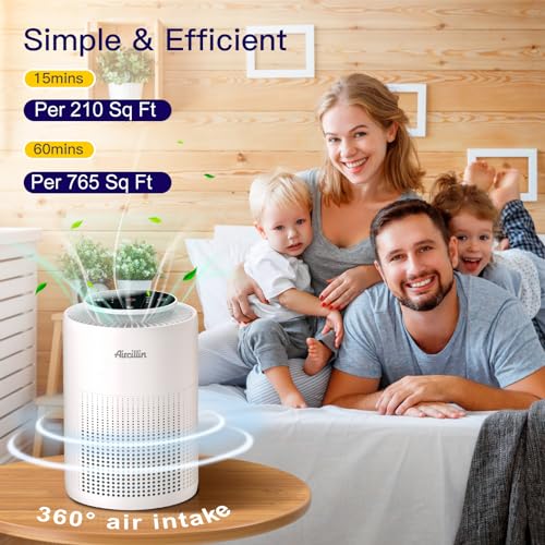 Aircillin Air Purifier, Air Purifiers for Home Bedroom with 4-Stage H13 Hepa Filter, up to 765Sq Ft, Quiet Air Cleaner for Dust, Odor, Pet Dander, Smoke, Remove 99.99% Particles Down to 0.1 microns - Image 4