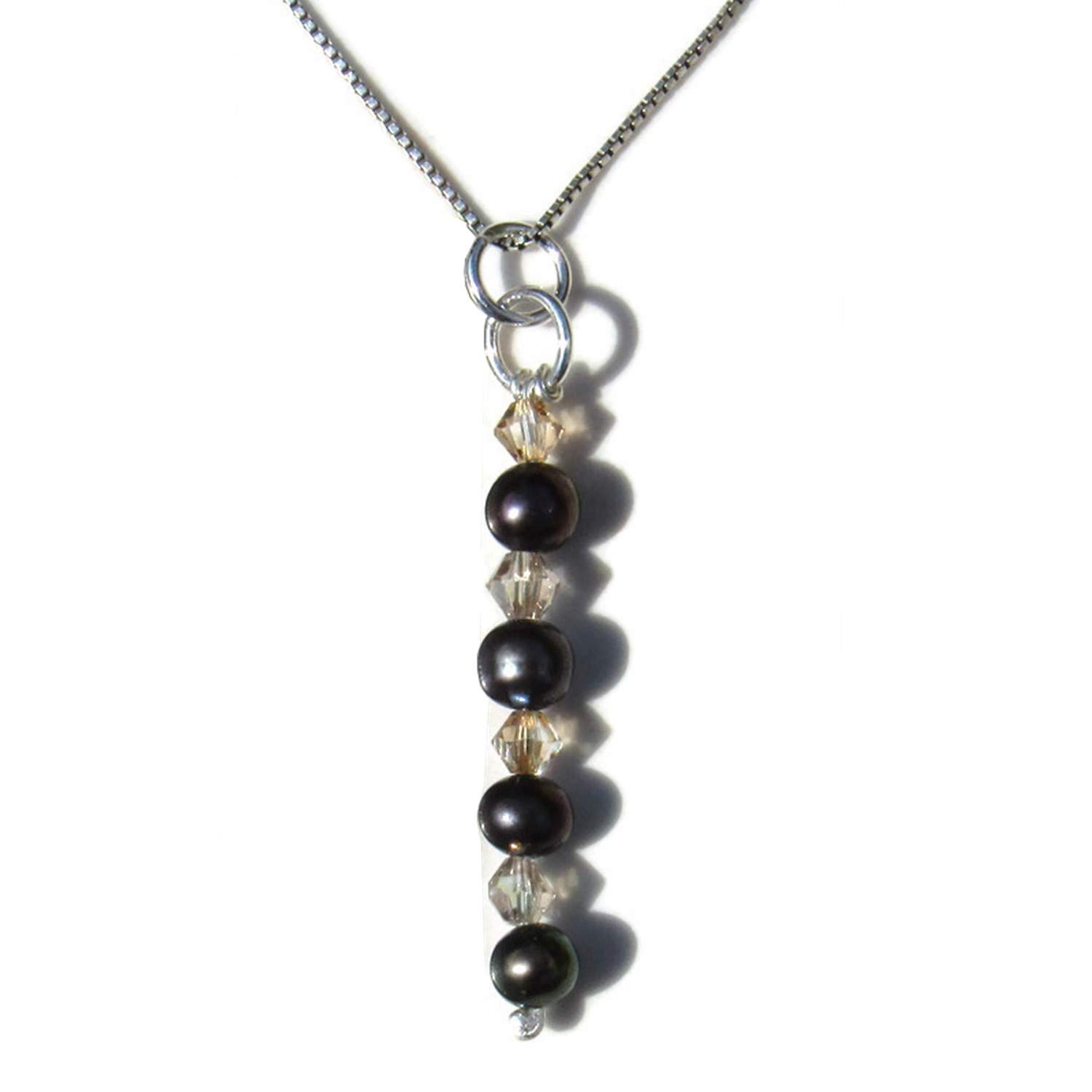 925 Sterling Silver, Crystal Beads and Pearl Pendant - Handmade in UK - Gift Wrapped Jewellery by Lesley H Phillips