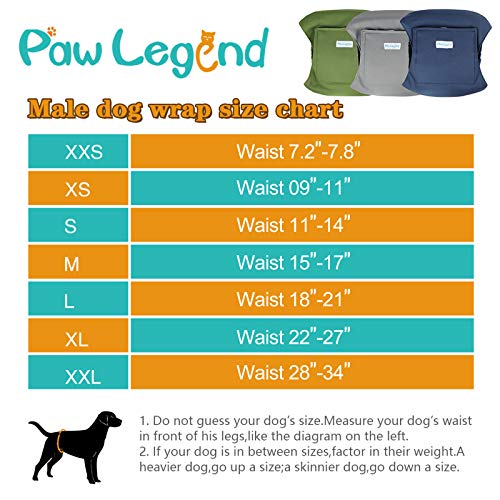 Paw Legend Washable Dog Belly Wrap Diapers for Male Dog (3 Pack,Army,Grey,Navy,Large)