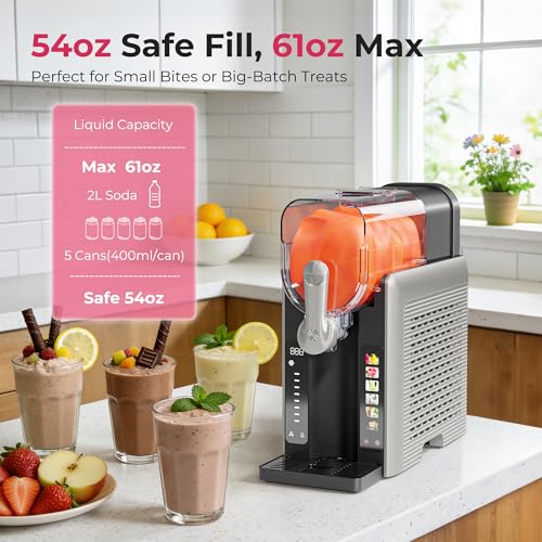 Image of Slushie Machine for Home, No Ice Needed Frozen Drink Maker with Auto-Clean, LED Display, Perfect for Margaritas, Frappes, Milkshakes and More, Family Gatherings & Home Bar, Grey, 1 Pack+6 Modes