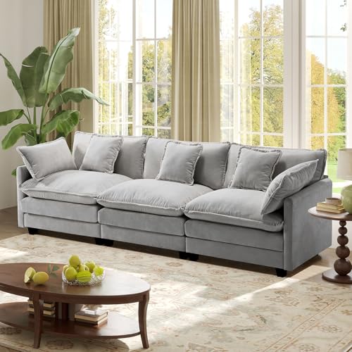 Image of 113.4 inch Modular Sectional Sofa,Cloud Couch for Living Room, Modern Deep Seat Sofa 3 Seater Chenille Fabric Comfy Couches with Throw Pillows for Apartment