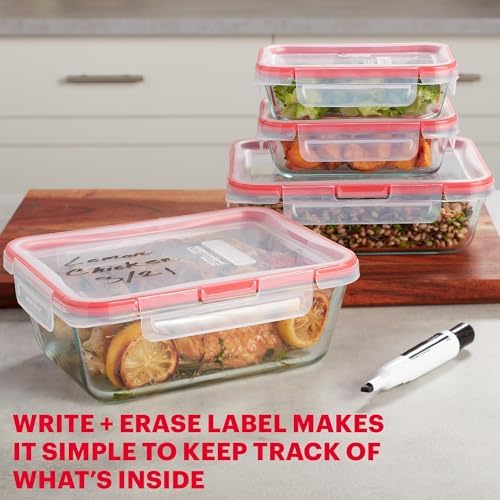 Pyrex Freshlock (4-Pack) Mixed Sized Glass Food Storage Containers Set, Airtight & Leakproof Locking Lids BPA-Free, Meal Prep Containers Set, Freezer Dishwasher Microwave Safe - Thumbnail 3