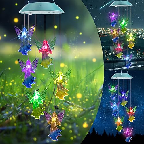 Image of Toodour Solar Wind Chimes, Color Changing Angel Wind Chimes, LED Decorative Mobile, Gifts for Mom Grandma, Waterproof Outdoor Decorative Lights for Garden, Patio, Yard, Window Outdoor Decor