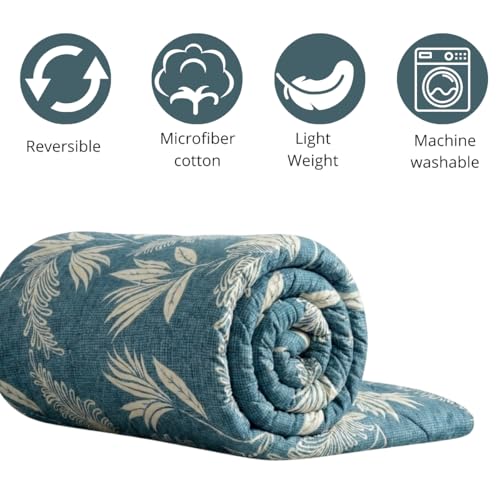 Image of Mafatlal 120 GSM Ultrasonic Single Reversible AC Comforter | 90 x 60 Inches | Microfiber Summer Quilt | Twin Bed | Estate Blue