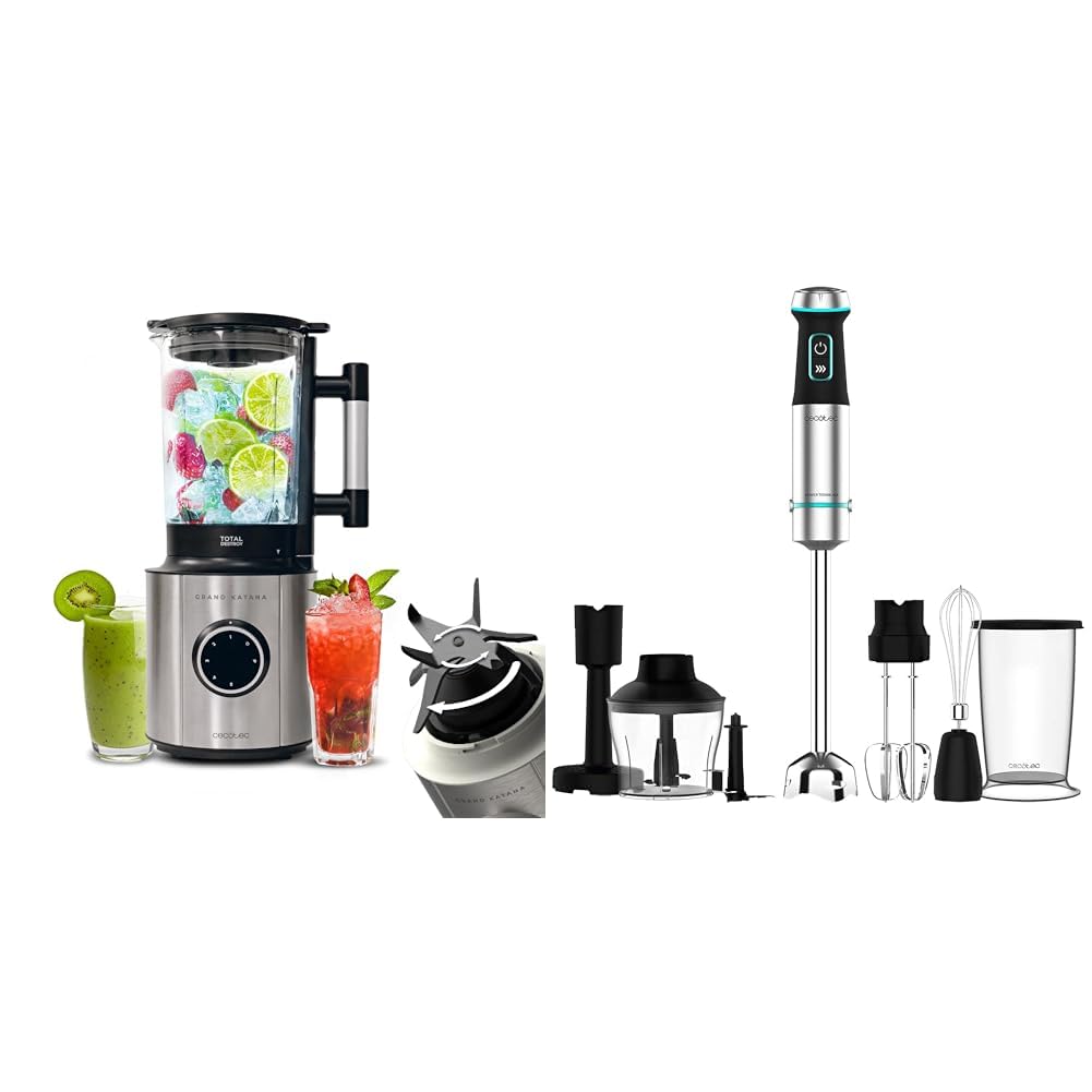 Cecotec Batidora de Vaso Grand Katana 1800 MAX Total Destroy B, TecnologÃa Contrarrotante & Batidora de mano Power TitanBlack 1200 XL PerfectCream&Crush. 1200 W, Cuchillas de 4 hojas