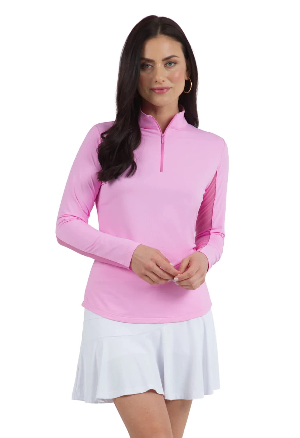 IBKUL Athleisure Wear Sun Protective UPF 50+ Icefil Cooling Tech Long Sleeve Mock Neck Top with Under Arm Mesh 80000