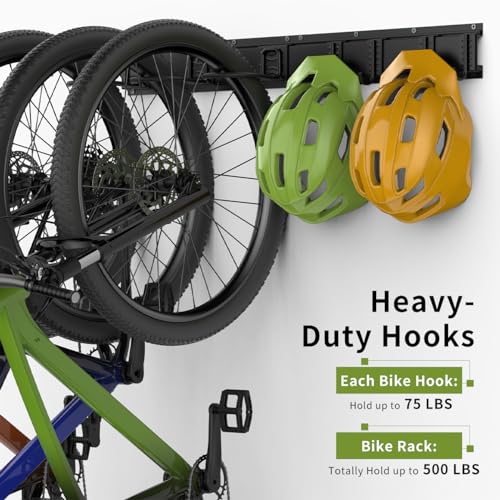 Housolution Fahrrad Wandhalterung 48 Zoll für 6 Fahrräder+5 Helme bis zu 500 Pfund, Stahl Fahrradhaken Fahrradständer Wandmontage für Garage, Schwarz