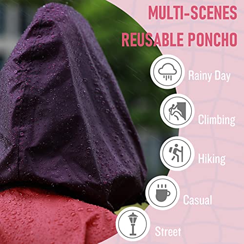 Image of SaphiRose Adult Rain Poncho Waterproof Hooded Zipper Raincoat with Pockets | OEKO-TEX Certified 100% Polyester, Lightweight Packable Storage Pouch, Heat-Sealed Seams, Quick-Dry for Outdoor Hiking