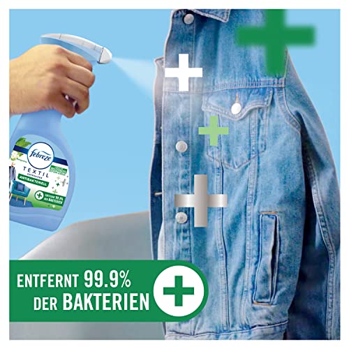 Febreze Textilerfrischer Spray (500 ml) Lenor Antibakteriell Morgentau, Textilspray entfernt 99,9% der Bakterien und Gerüche aus nicht maschinenwaschbaren Textilien und hinterlässt Frischeduft