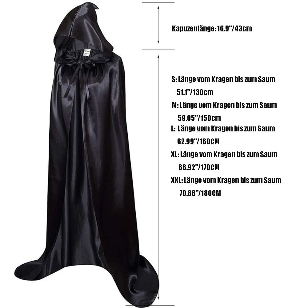 Schwarzer Vampir-Umhang Mit Kapuze - Halloween & Karneval Kostüm Für Erwachsene & Kinder