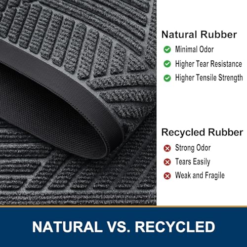 Smiry Front Door Mat Outside Entrance, Heavy Duty Sturdy Natural Rubber Doormat, Trap Dirt and Moisture, Easy Clean Low Profile Welcome Floor Mats for Indoor Outdoor Entry, 47x24 Inch, Grey