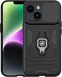 Gshield | Capa Case Capinha Defender para iPhone com Proteção de câmera Alça Ring e Função kick Stand (Preta, iPhone 14)